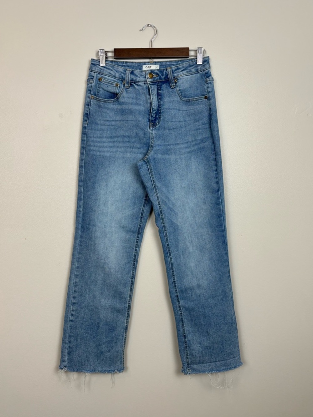 Oat New York Jeans Womens 27 Blue Straight Leg Raw‎ Hem Mid Rise Stretch Denim